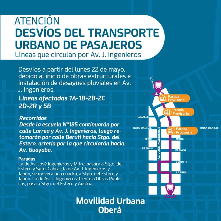 OBERÁ: Líneas del transporte urbano que circulan por Av. José Ingenieros sufrirán modificaciones temporarias 