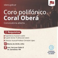 OBERÁ: Convocatoria abierta para el coro “Coral Oberá”