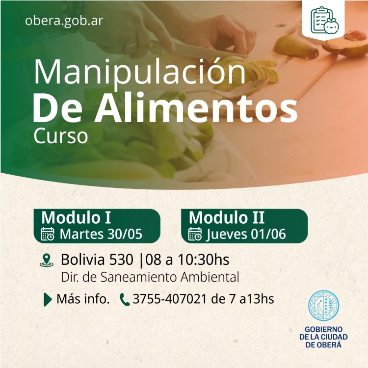 OBERÁ: Curso de Manipulación de Alimentos para obtener o renovar el carnet sanitario