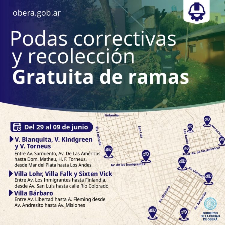 Segunda etapa de podas correctivas y recolección gratuita de ramas en la cuidad