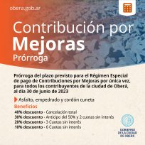 OBERÁ: Prórroga – Contribución por Mejoras para los contribuyentes de la ciudad