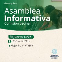 Asamblea Informativa en el Barrio Chachi de Oberá, para realizar el cambio de autoridades de Comisiones Vecinales