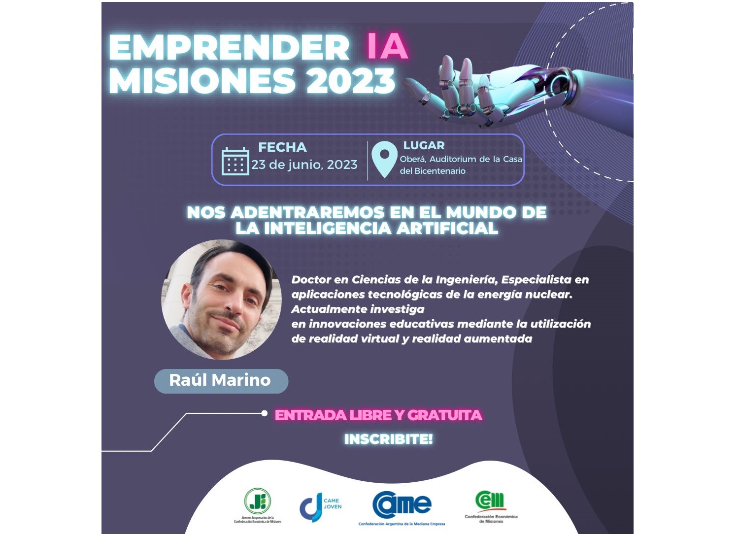 Dos eventos unidos en un día apuntados a los emprendedores, Premio Joven Empresario Misionero y Emprender IA Misiones 2023