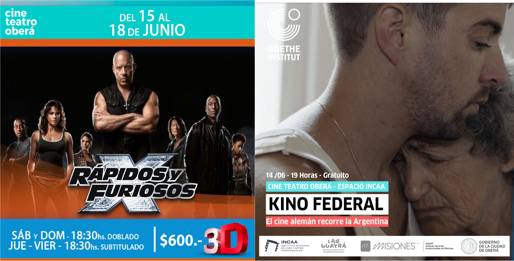 Cartelera Cine Teatro Oberá – Espacio Incaa – del 14 al 18 de junio