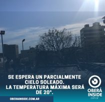 Se espera un parcialmente cielo soleado en Oberá, bajan las temperaturas en la noche