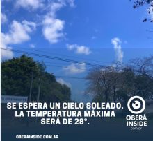 Miércoles soleado y caluroso en Oberá, máxima de 28º