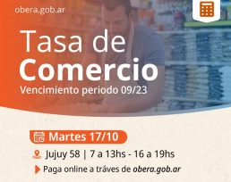 OBERÁ: Tasa de Comercio, vencimiento período 9 