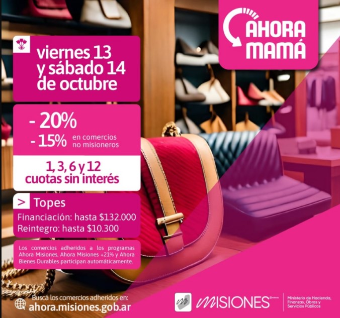 programa Ahora Mamá, con reintegros del 15 o 20% en comercios adheridos de toda la provincia