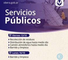 Feriado con fines turísticos, cronograma de los servicios públicos en Oberá