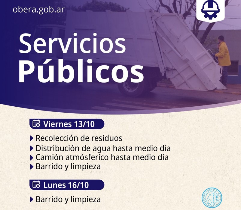 Feriado con fines turísticos, cronograma de los servicios públicos en Oberá