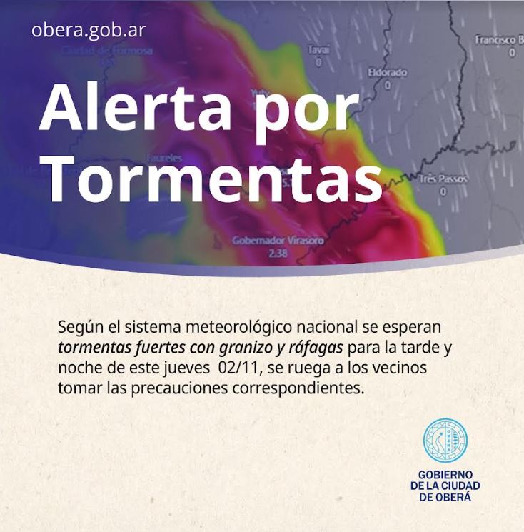 Alerta por Tormentas en Oberá