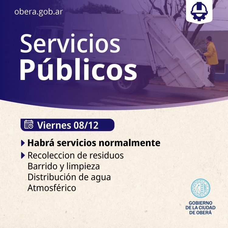 OBERÁ: Servicios Públicos en el feriado del  viernes 08/12