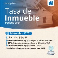 OBERÁ: Fechas de vencimientos de la Tasa de Inmueble 