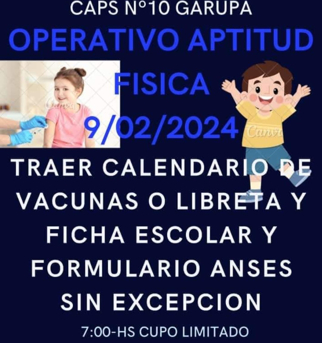 Mañana harán control de aptitud física para el ingreso escolar en el CAPS 10 de Garupá