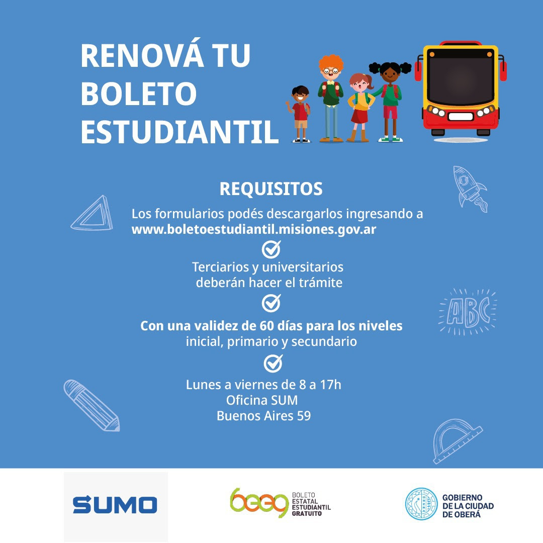 Como renovar el  Boleto Estudiantil en Oberá