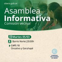OBERÁ: Hoy se realiza una asamblea informativa en Barrio Norte