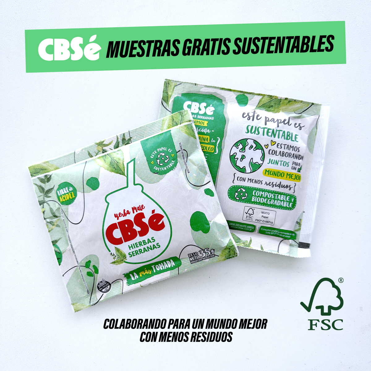 La marca de yerba mate CBSé lanzo muestras gratis con papel 100% sustentable