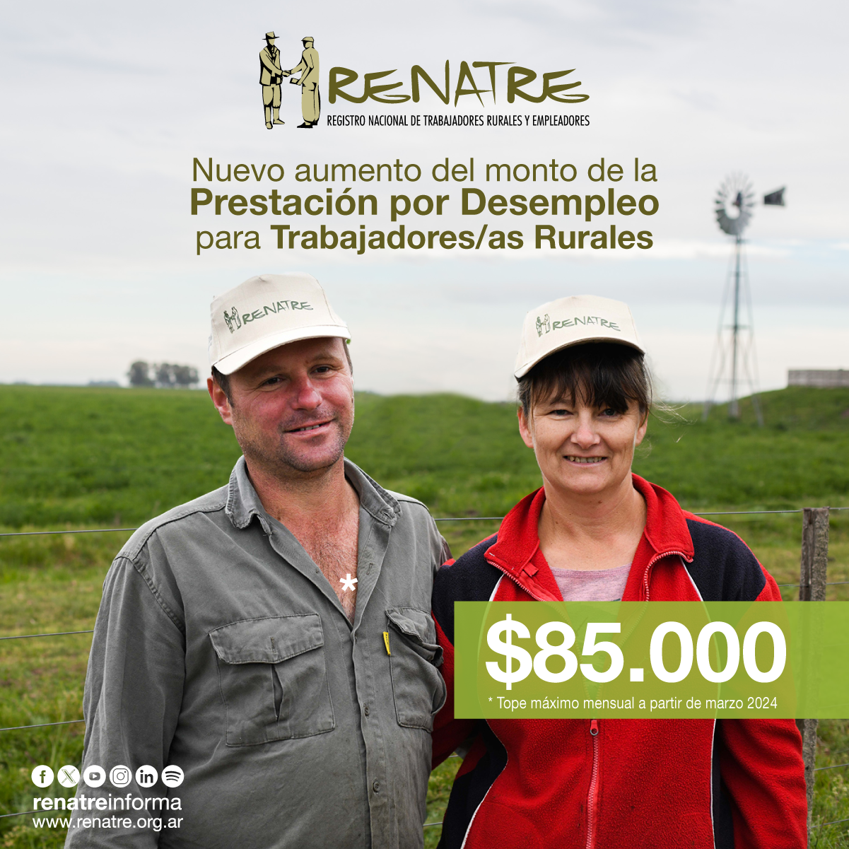 El RENATRE aumentó a $85.000 la prestación por desempleo para trabajadores rurales