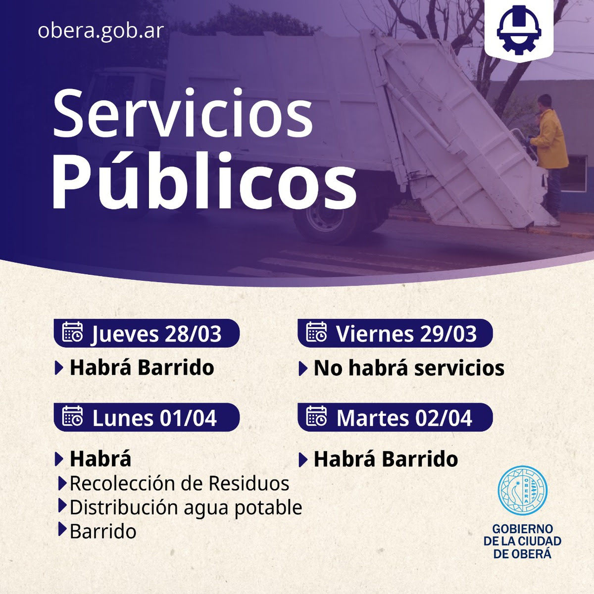 Días y Horarios de los Servicios Públicos en Semana Santa