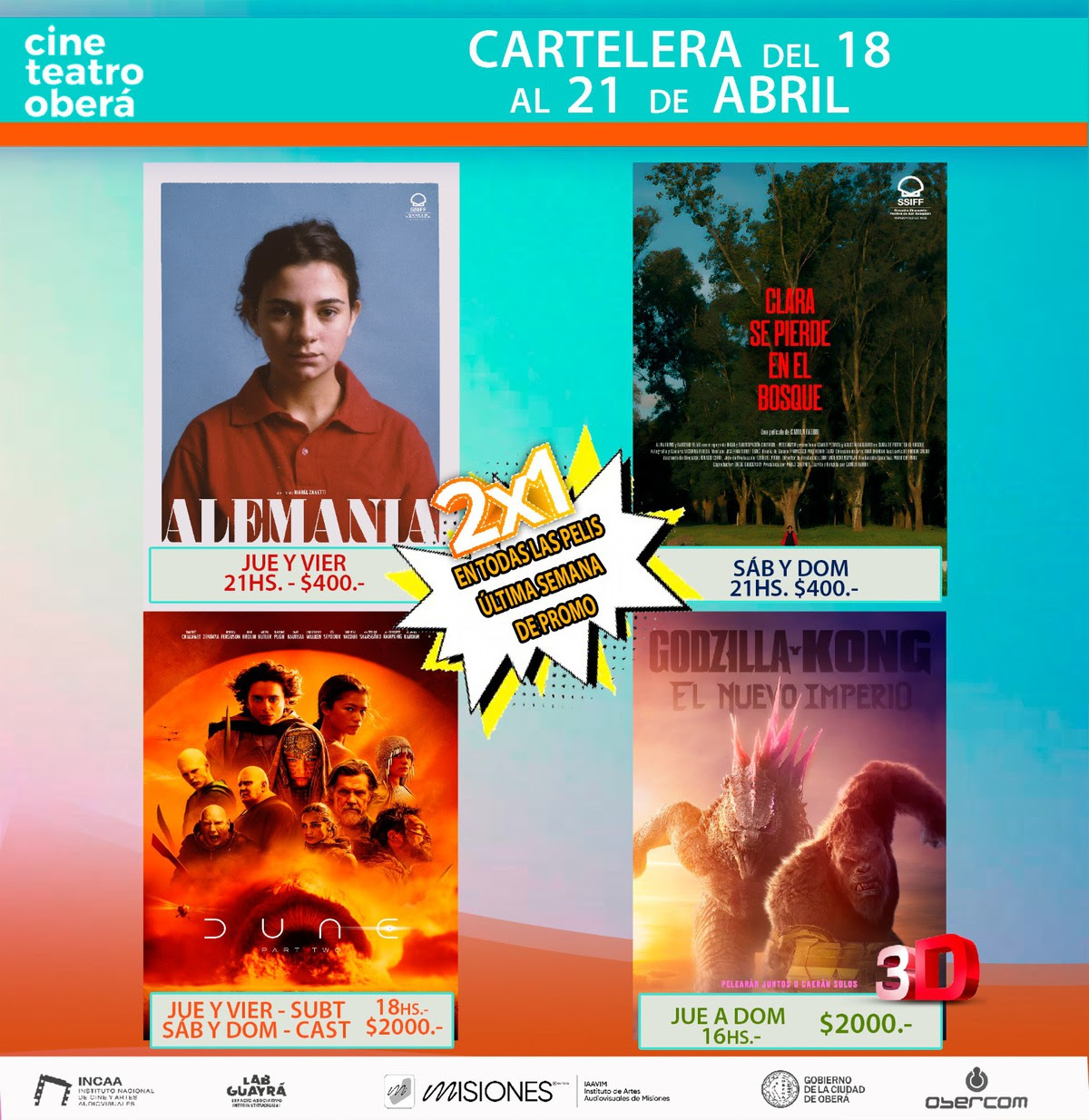 El Cine Teatro Oberá te ofrece una Semana de Promos 2×1