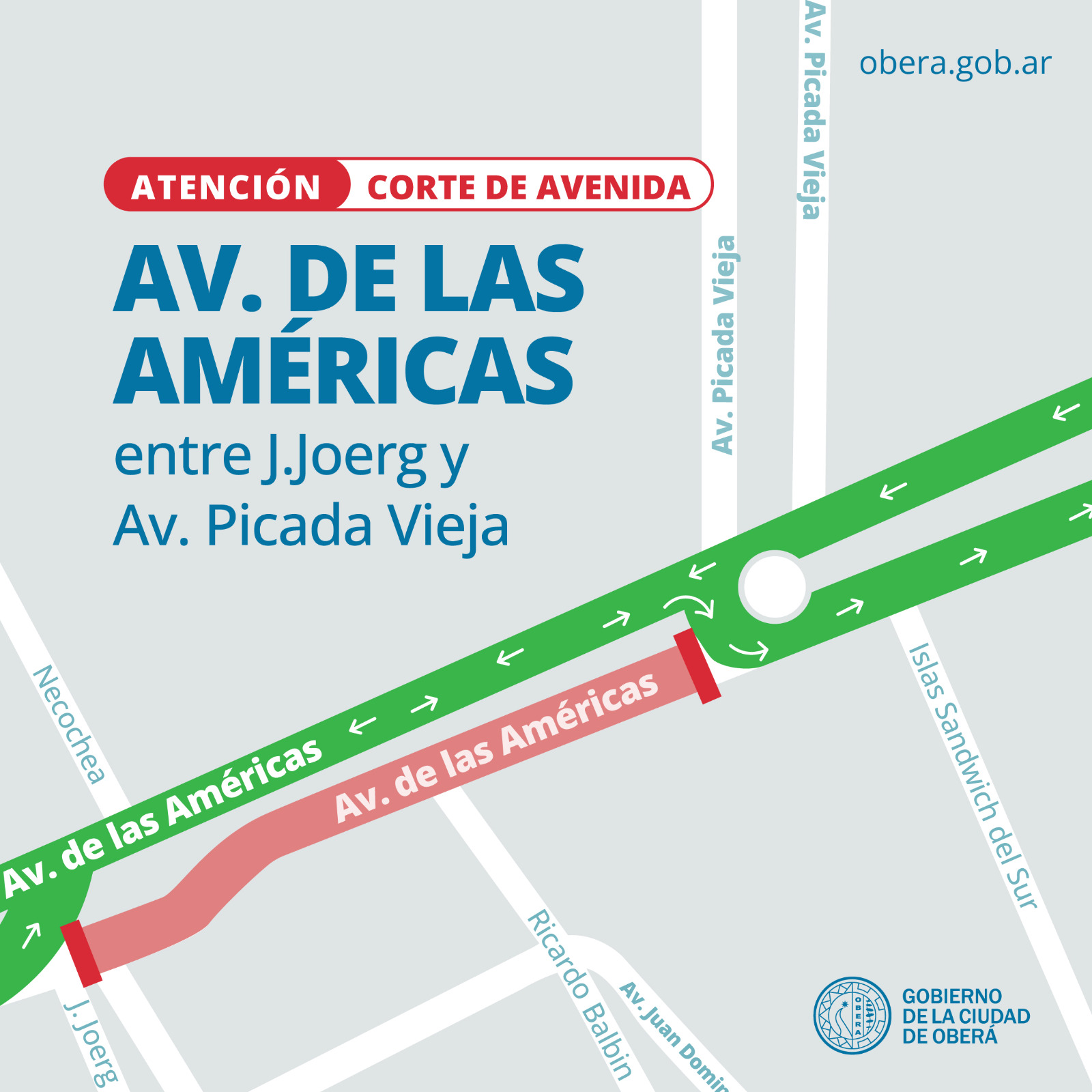 OBERÁ: Circular con precaución sobre Av. de Las Américas, se transita por media calzada