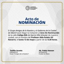 Una calle en Barrio Schuster llevará el nombre de Aldo Rubén Gil Navarro