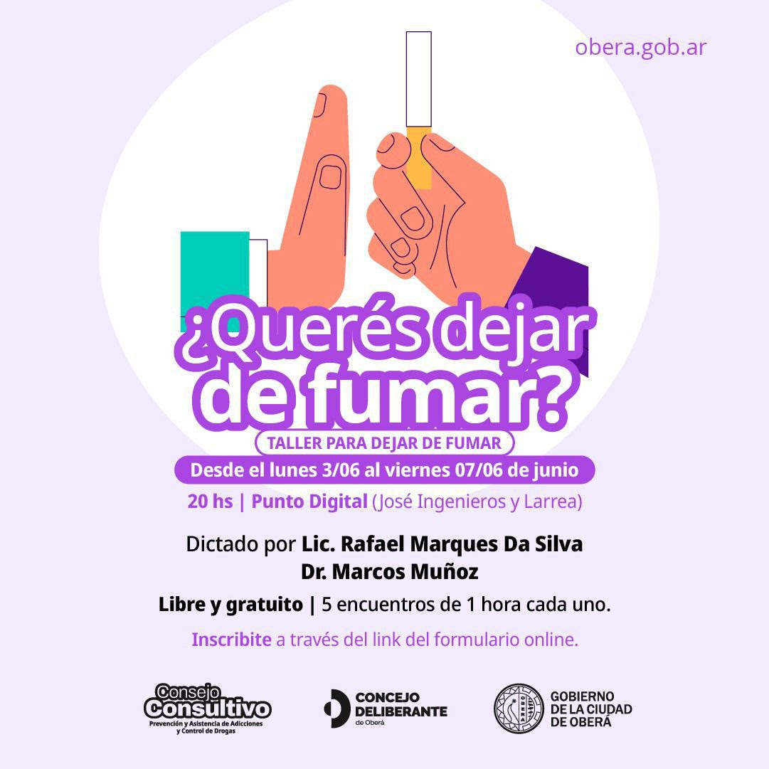 OBERÀ: Se realizará un taller para aquellas personas que quieren dejar de fumar