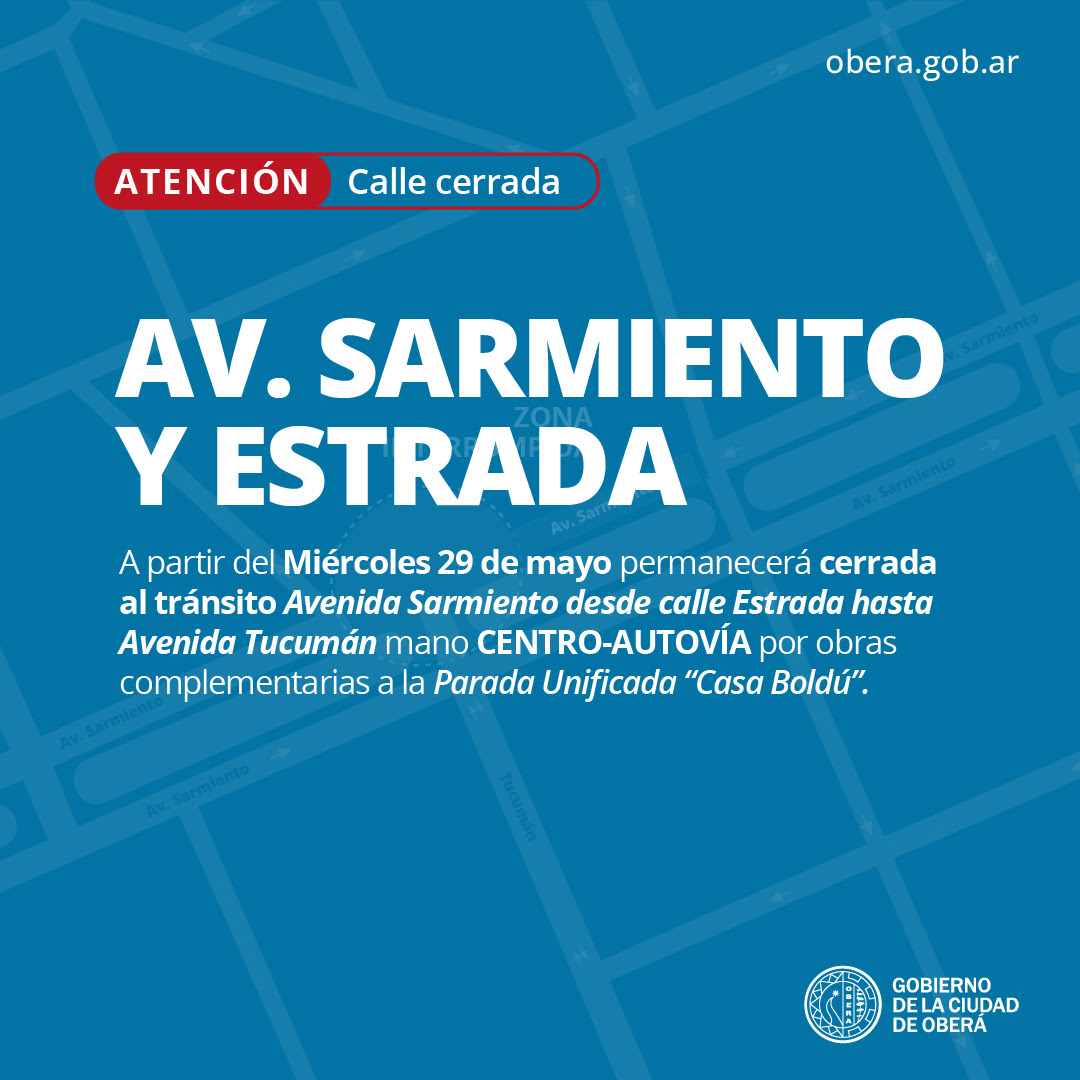 OBERÁ: Comienzan importantes obras de reconstrucción en Avenida Sarmiento frente a la parada unificada «Casa Boldú»