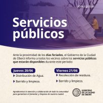 Servicios Públicos habilitados que funcionarán en los próximos días feriados en Oberá