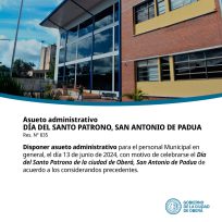 Asueto Administrativo en Oberá por Celebración del Día de San Antonio de Padua