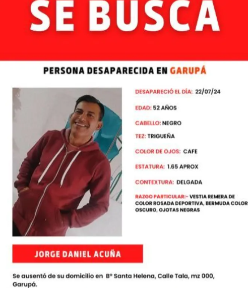 Continua la búsqueda de Jorge Acuña, la policía investiga bajo la hipótesis de un posible homicidio planificado