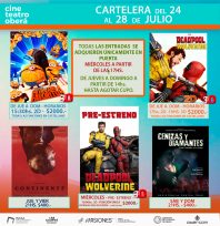 La cartelera del cine teatro Oberá  en vacaciones