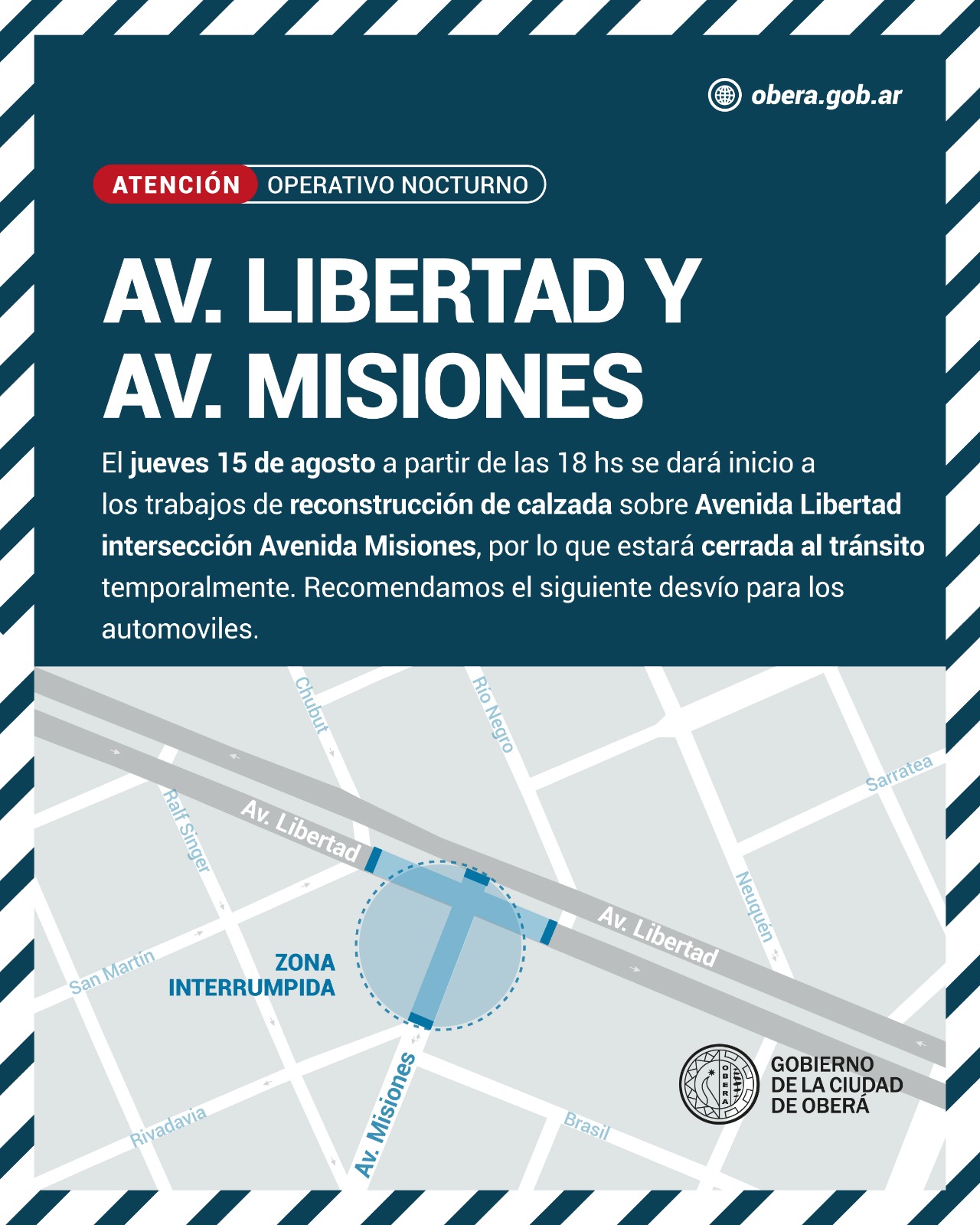  Calles clausuradas por mejoras en diferentes sectores de Oberá, circular con precaución