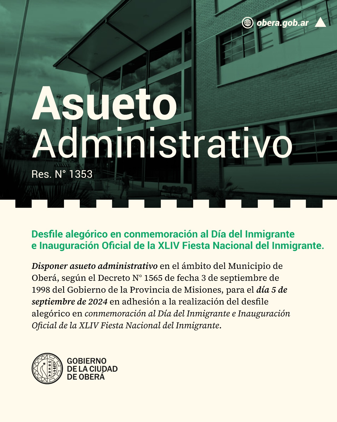 Asueto administrativo en conmemoración al Día del Inmigrante en Oberà