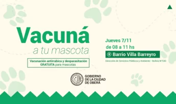 OBERÁ-Este jueves se realizan vacunaciones contra la rabia en el barrio villa Barreyro