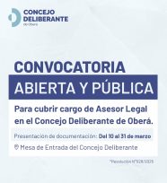 El Concejo Deliberante obereño abrió una convocatoria para cubrir el cargo de Asesor Legal