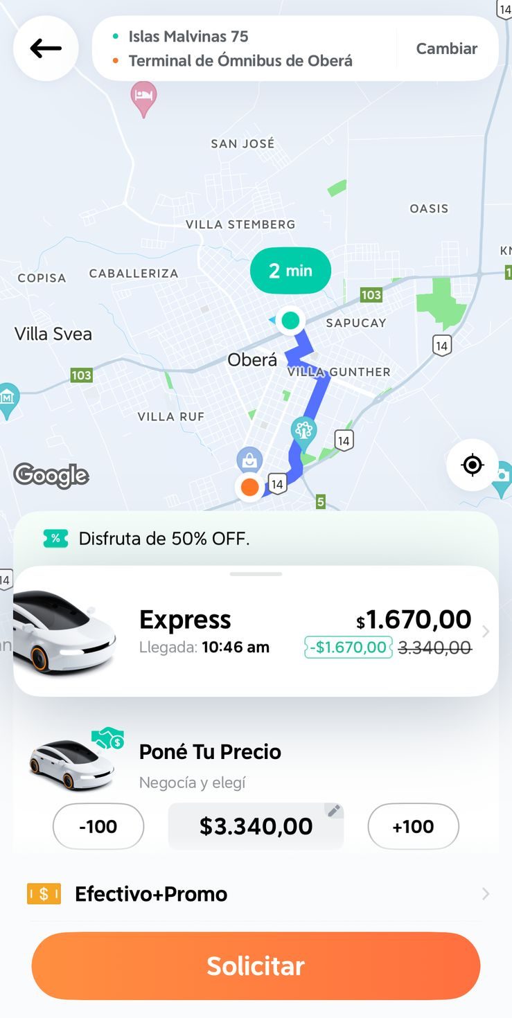 LA APP DIDI LLEGÓ A OBERÁ Y LOS CLIENTES SATISFECHOS POR LOS PRECIOS