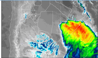 El frente de tormentas que se encuentra activo en el sur del Litoral continúa su evolución y desplazamiento hacia el norte