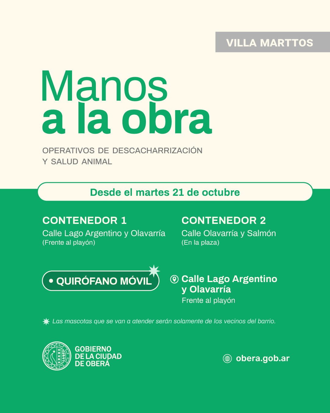 Manos a la Obra: Esta semana estará en villa Martos