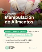 Inscripciones abiertas para el curso de Manipulación de alimentos