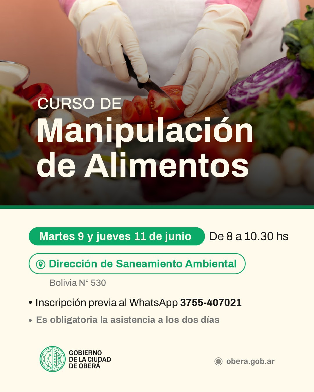 Inscripciones abiertas para el curso de Manipulación de alimentos