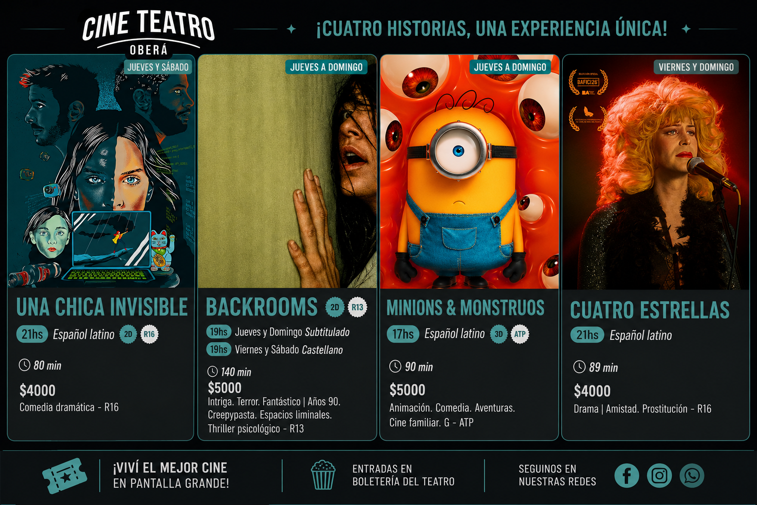El Cine Teatro Oberá renueva su cartelera con propuestas para toda la familia, el suspenso y el cine nacional
