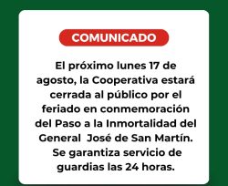 Feriado del 17 de agosto: las oficinas de la CELO permanecerán cerradas