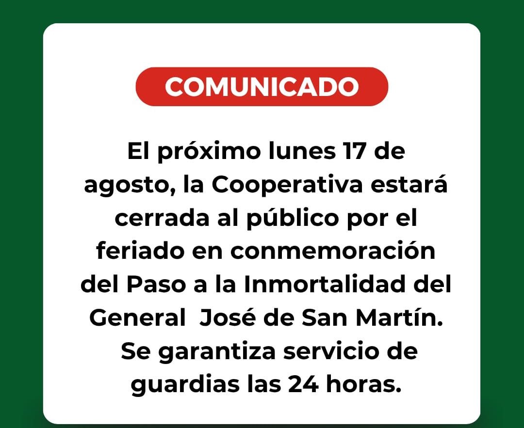 Feriado del 17 de agosto: las oficinas de la CELO permanecerán cerradas